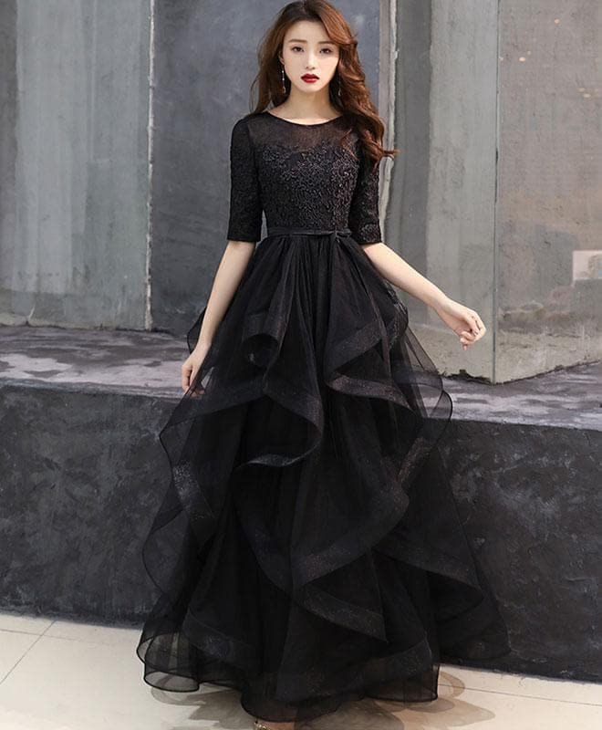 Black Tulle Lace Long Prom Dress Black Tulle Lace Formal Dress