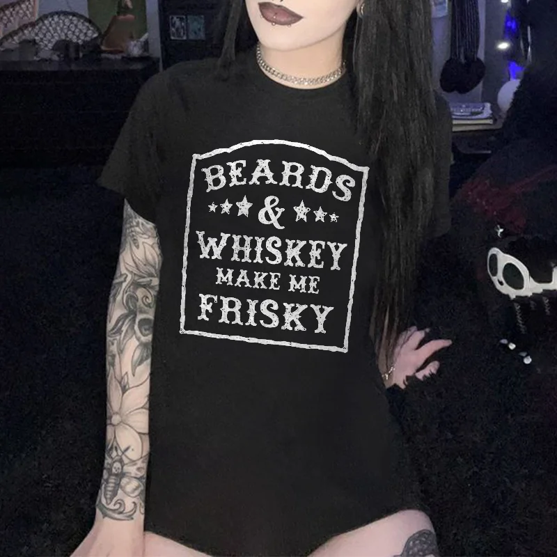 Beard & Whiskey Make Me Frisky Printed Women's T-shirt -  