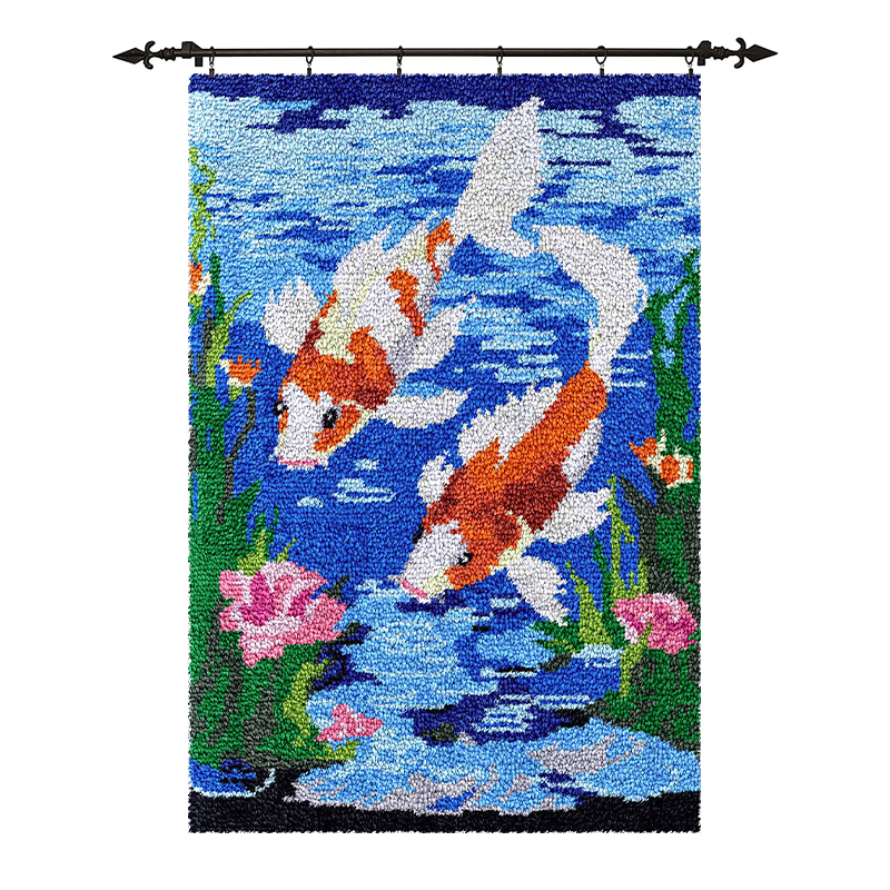 Two Koi Fish Swimming In The Water Large Latch Hook Rug Kit Wall