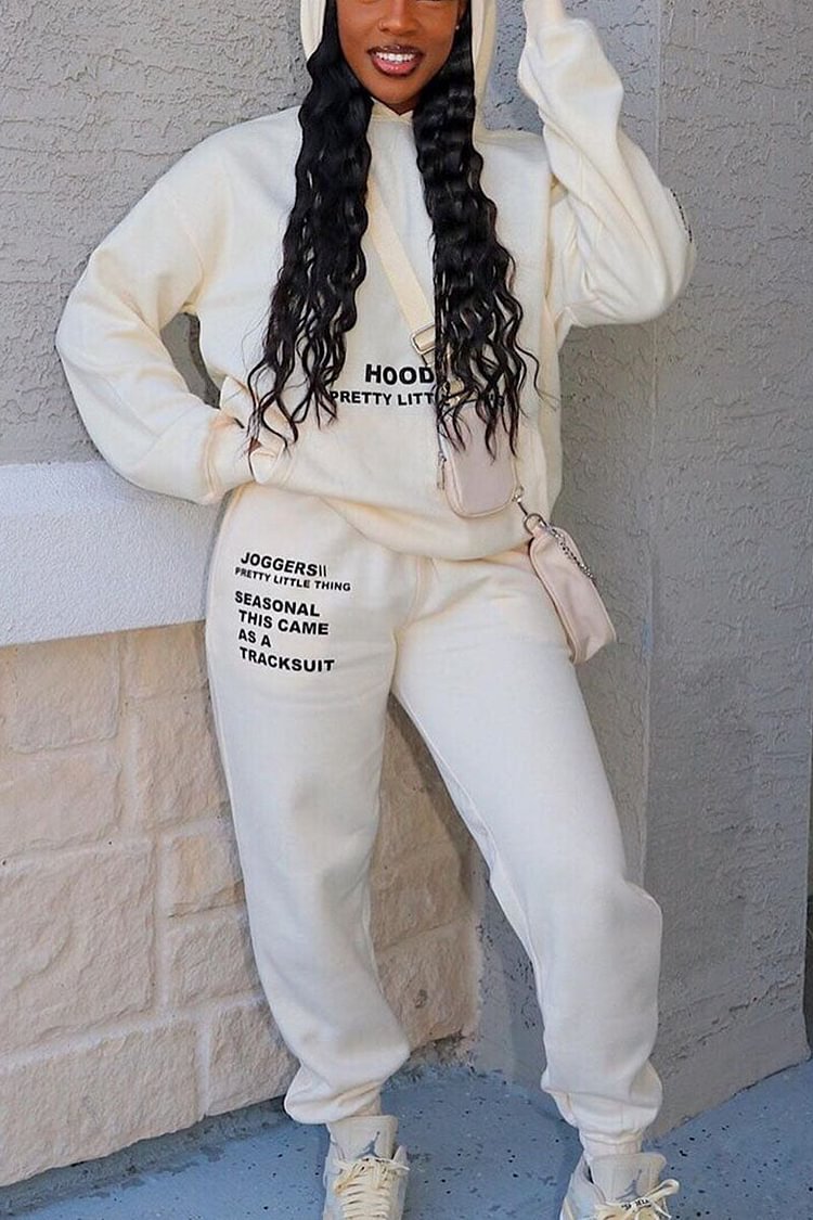 Sportswear Print Hooded Collar Long Sleeve Two Pieces - Life is Beautiful for You - SheChoic