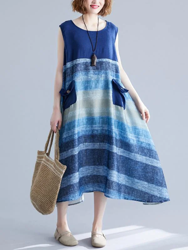 Roomy Cropped Sleeveless Splicing Dress