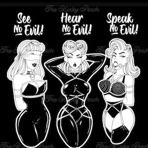 pornhint Pornhint Kinky See No Evil Sticker / Bondage BDSM Fetish Shibari Kinbaku Kink Masochist Dominatrix Submissive Gothic Dungeon Pin Up Retro Latex Sex