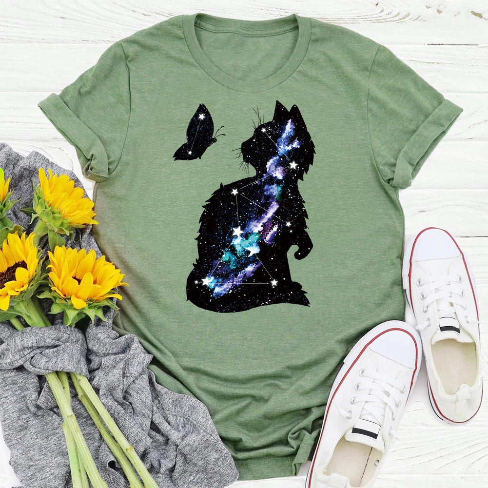 Cat and Butterfly T-shirt Tee -06676-Guru-buzz