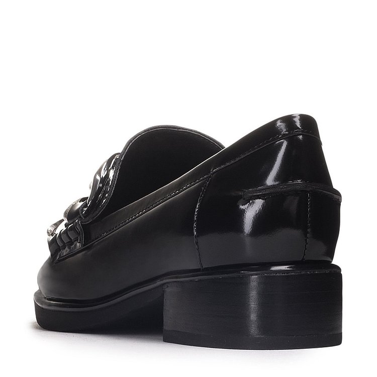 Black Round Toe Chains Loafers for Women |FSJ Shoes