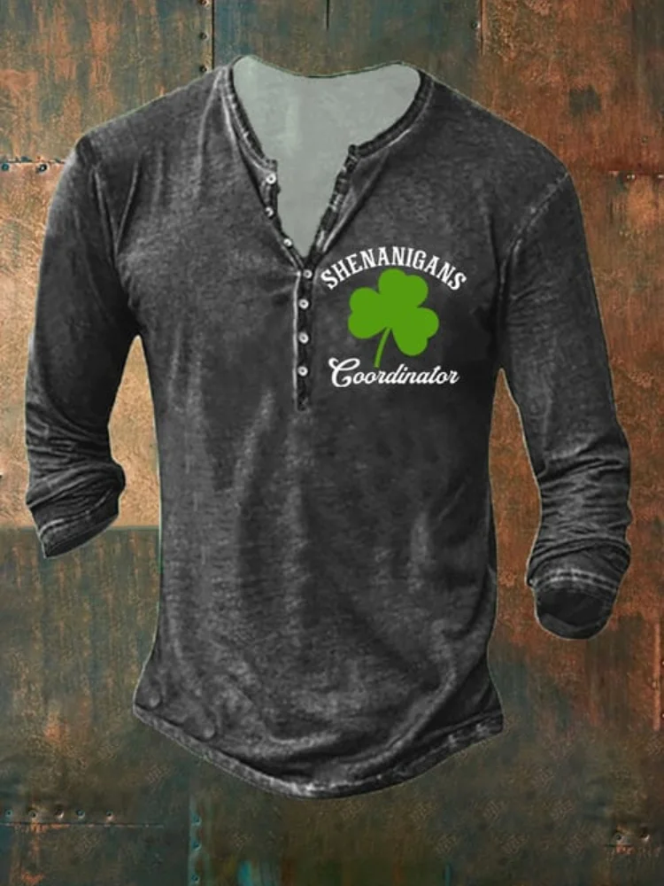 St Patrick's Day Print Button Casual T Shirt