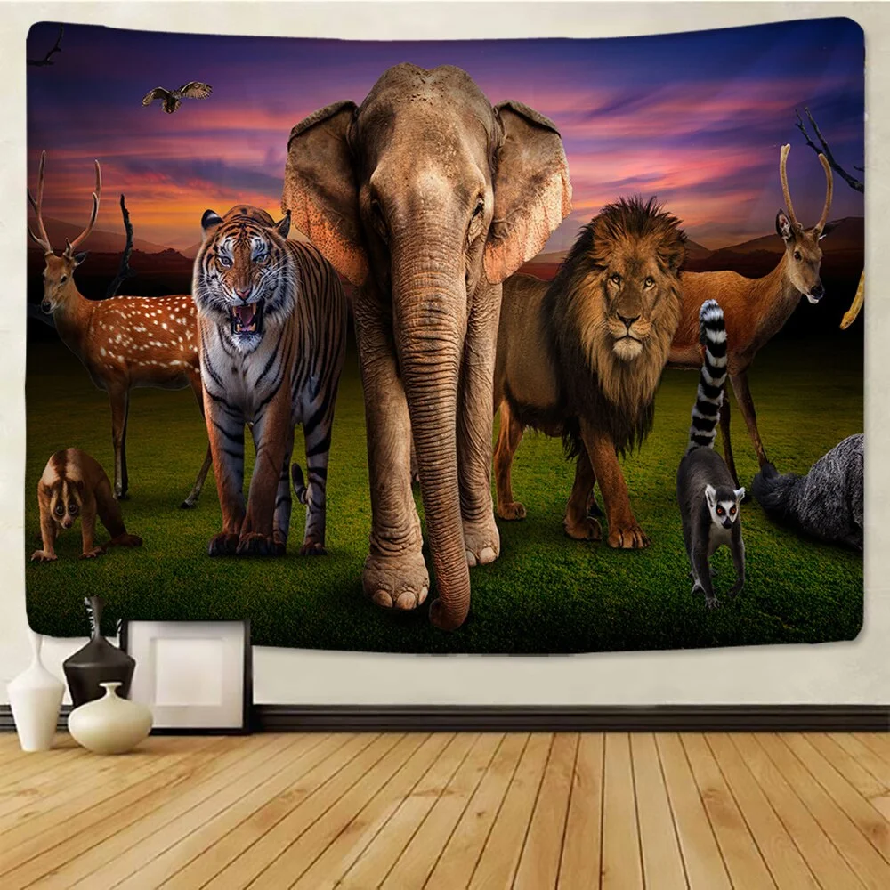 Nigikala tapestry African grassland animals Cartoonwall hanging beach towel thin polyester blanket yoga