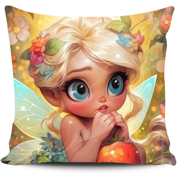 Cross Stitch Pillow - Elf fairy and apple (45*45cm) gbfke