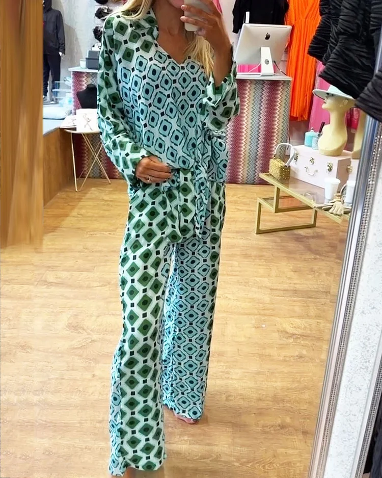 Casual Printed Top & Pants Two-Piece Set