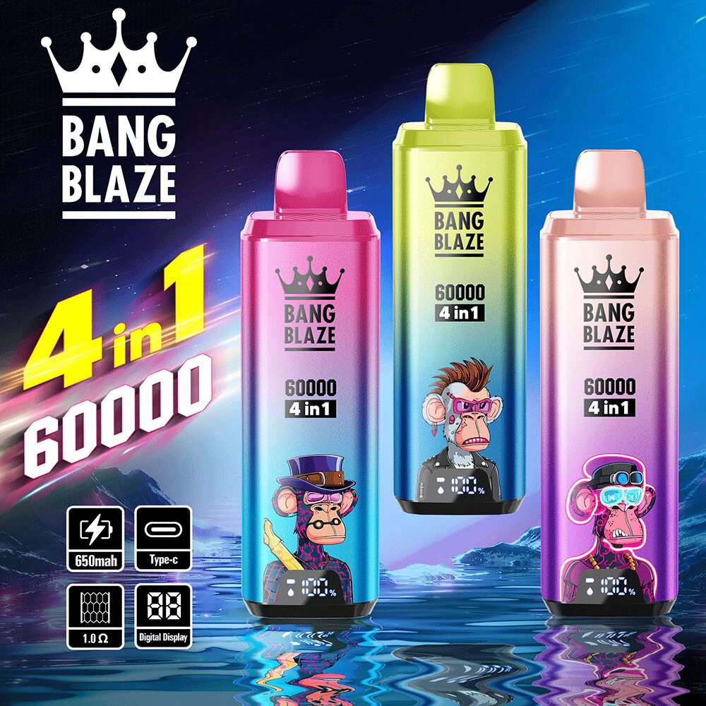 Bang Blaze 60000 60k Puffs 4 in 1 Flavors Newest Original Rechargeable LCD Display Disposable Vape mysite fumotvapeshop