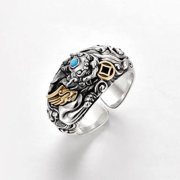 Sterling Silver Turquoise Bully Pixiu Ring