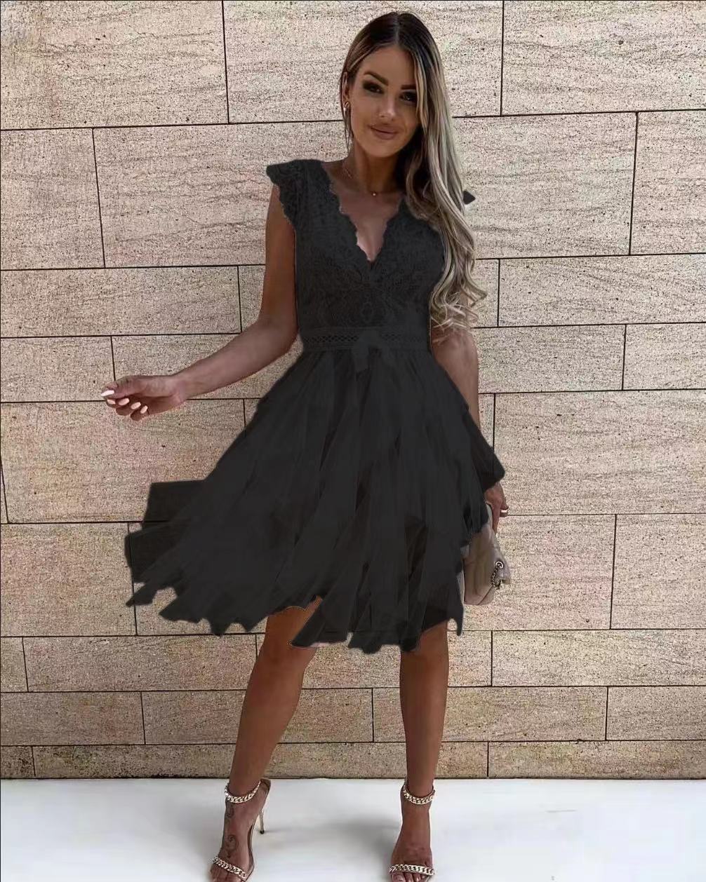 Elegant Hollow Out Female Party Dress