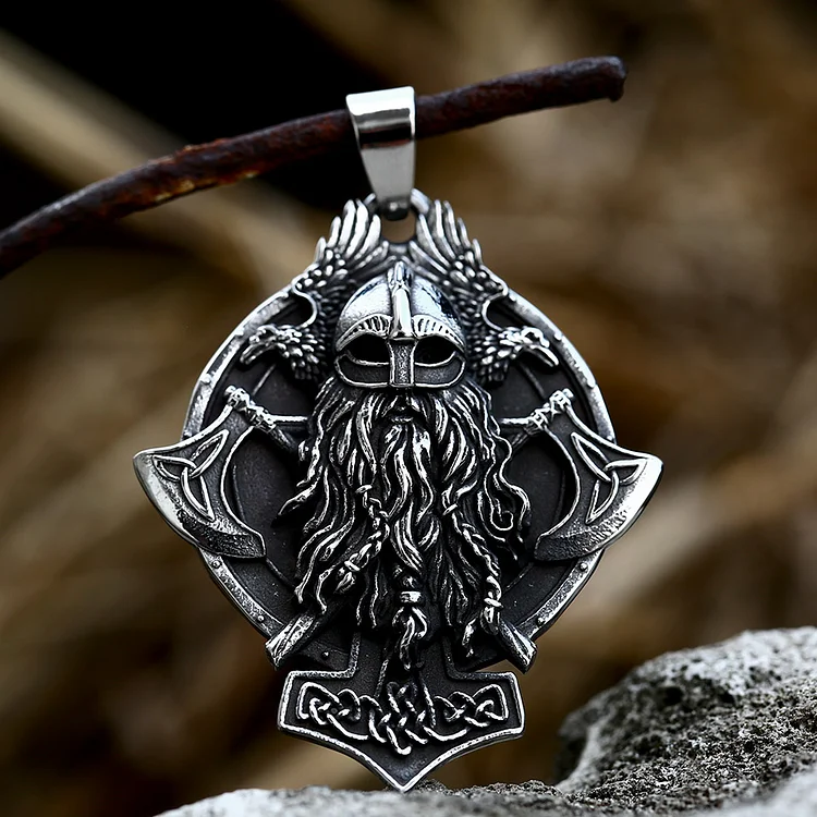 Viking Double Axe Bearded Warrior Stainless Steel Necklace