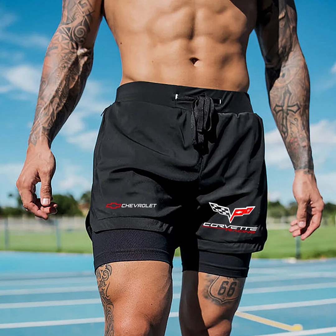 Chevrolet Corvette Racing Print Men's All-In-One Fitness Shorts - Devcarry