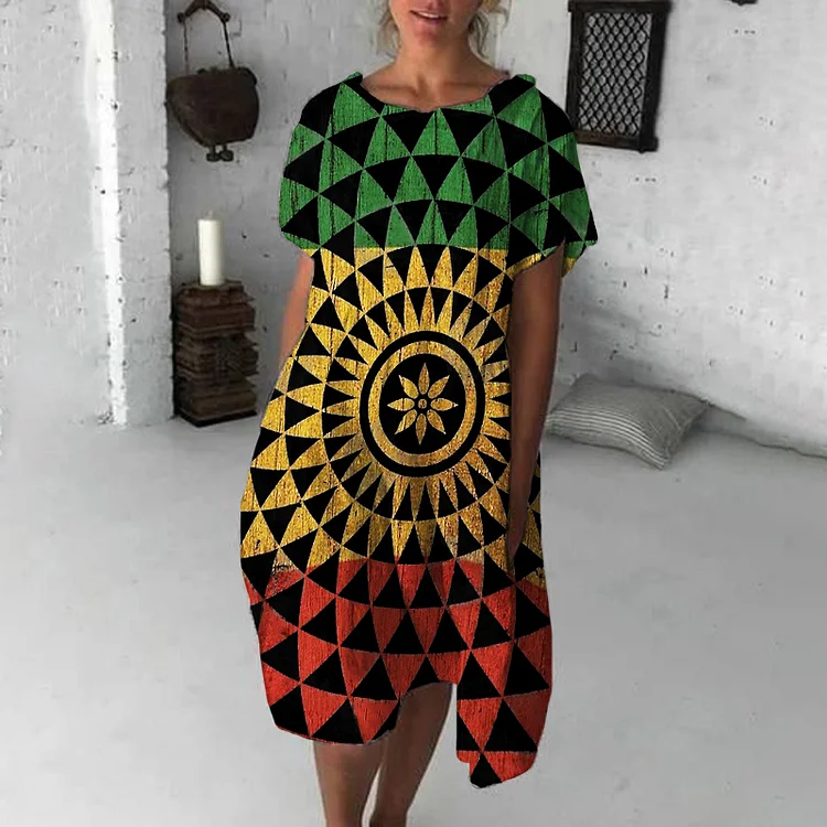 Juneteenth Vintage Print Short Sleeve Midi Dress
