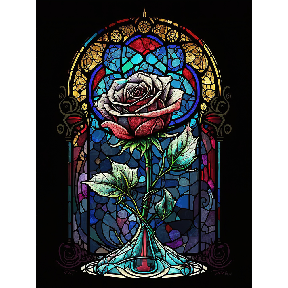 Stained Glass Rose-Full Round Diamond Painting