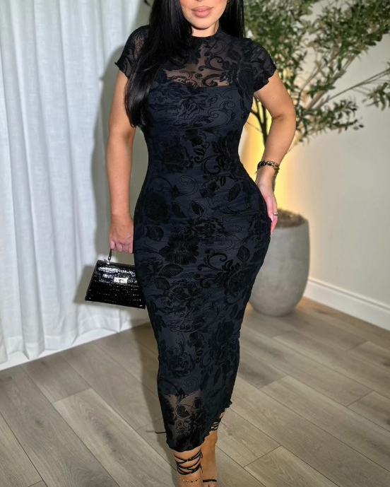 Velvet Shadow Bodycon Dress