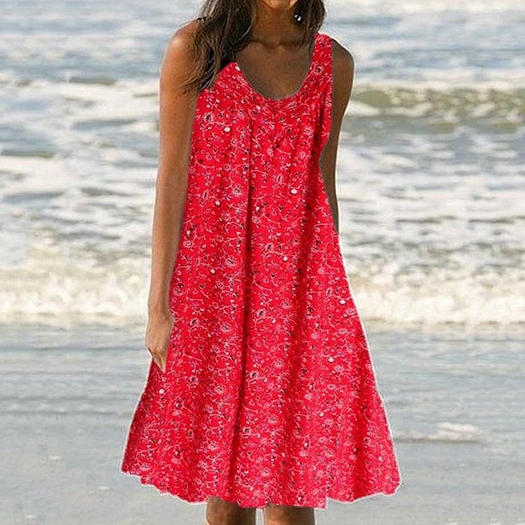 Beach Print Sleeveless Dress