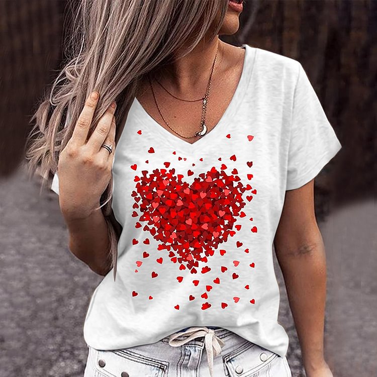 Comstylish Simple Heart Print Short Sleeve T-Shirt