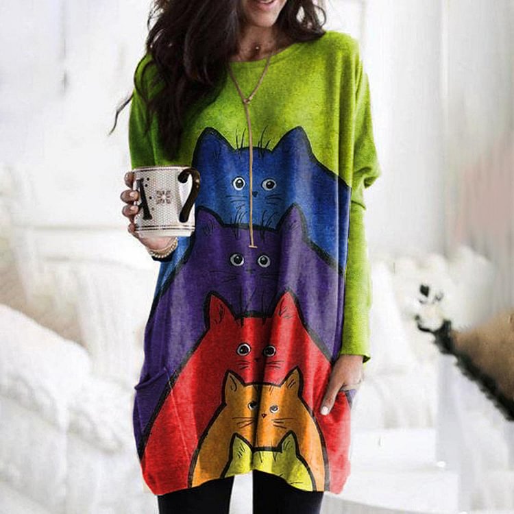 Layered Cat Print Tunic