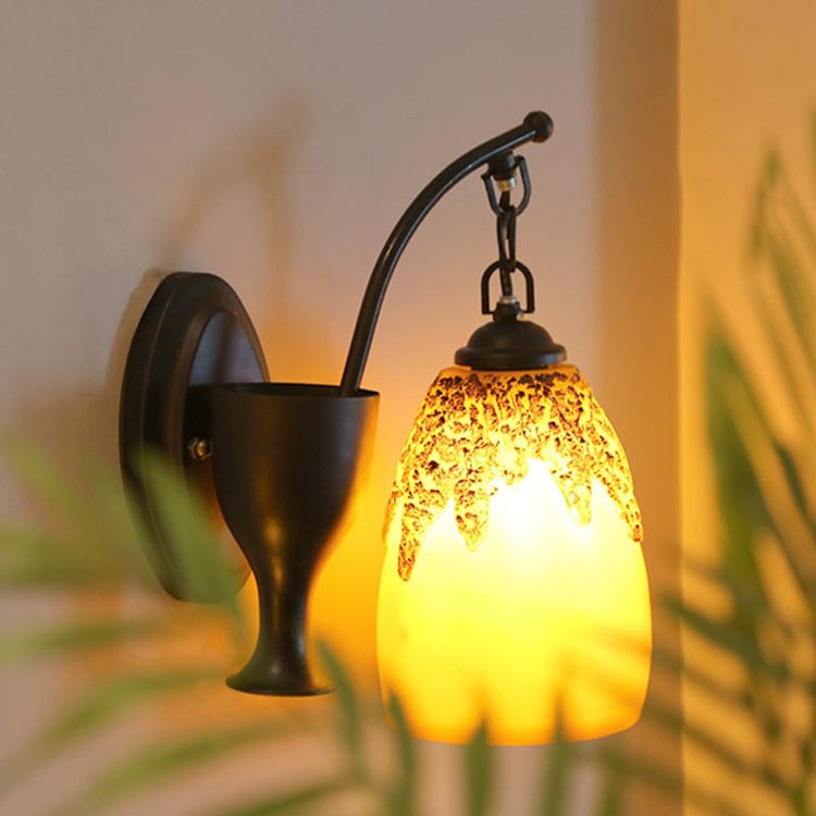 1 Head Wall Hanging Light Countryside Elongated Dome Resin Sconce Lighting in Black with Curved Arm