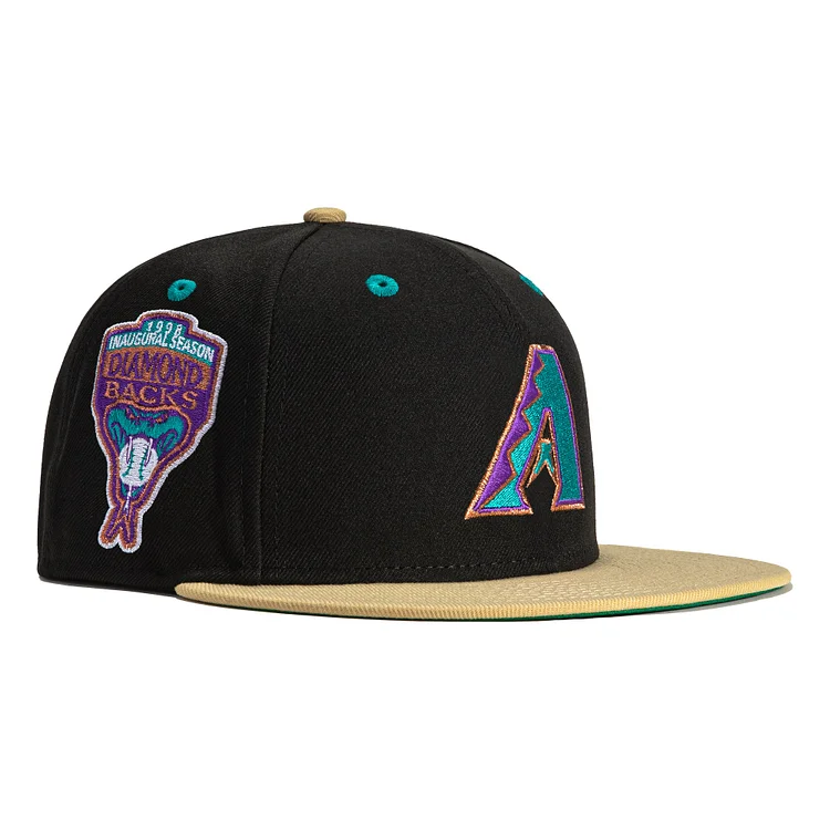 Exclusive New Era 59Fifty Big Easy Arizona Diamondbacks Inaugural Patch A Hat- Black, Tan QueenFunky