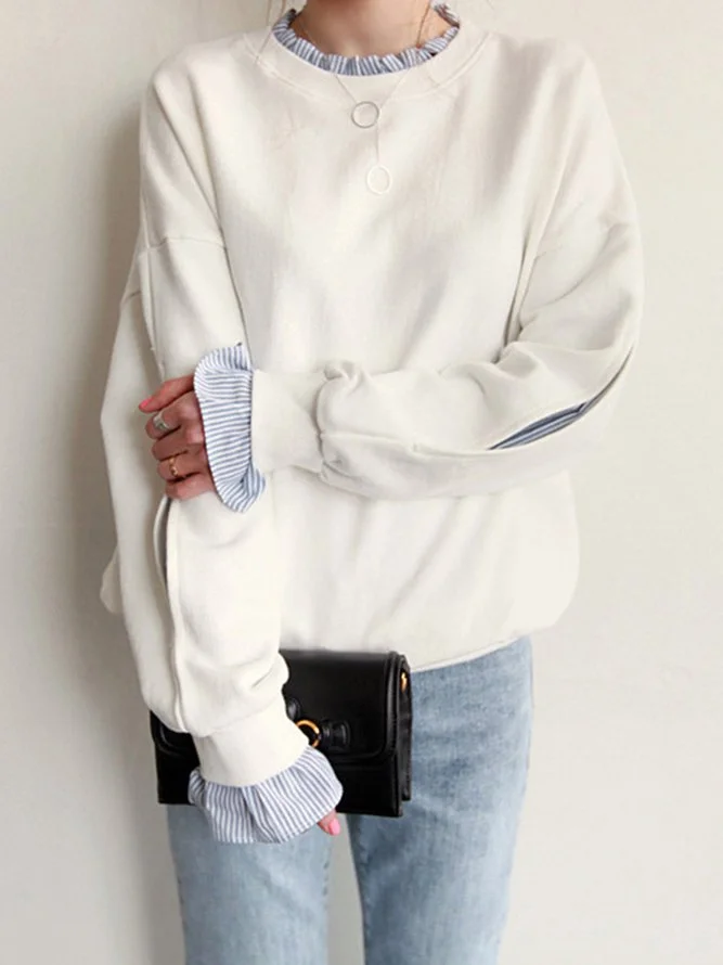 White Ruffled Long Sleeve Shift Hoodies Zaesvini