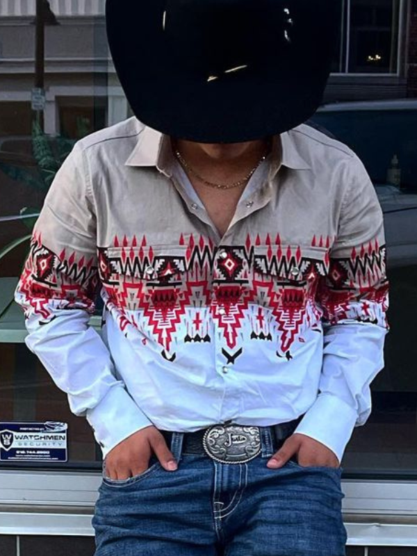 Men's Western Aztec Print Long Sleeve Shirt