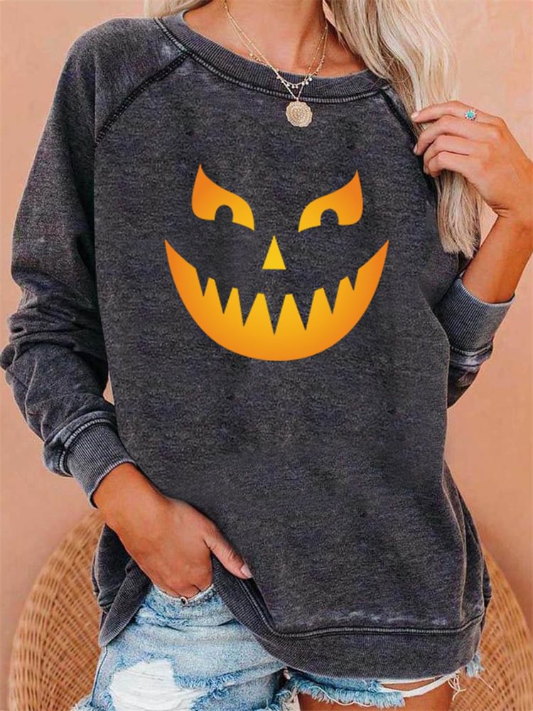 Halloween Ghost Face Print Comfy Sweatshirt