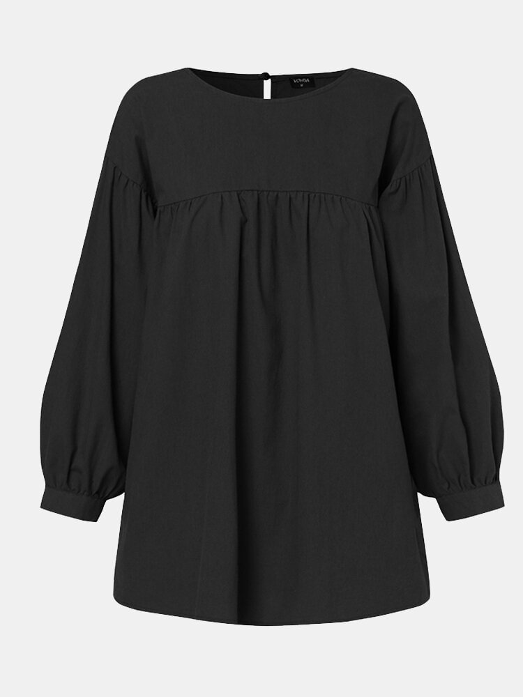 Solid Color Loose O neck Long Sleeve Casual Blouse For Women P1793568