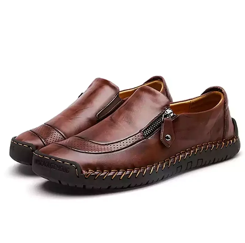 Letclo™ Mens Handmade Side Zipper Casual Comfy Leather Slip On Loafers letclo Letclo