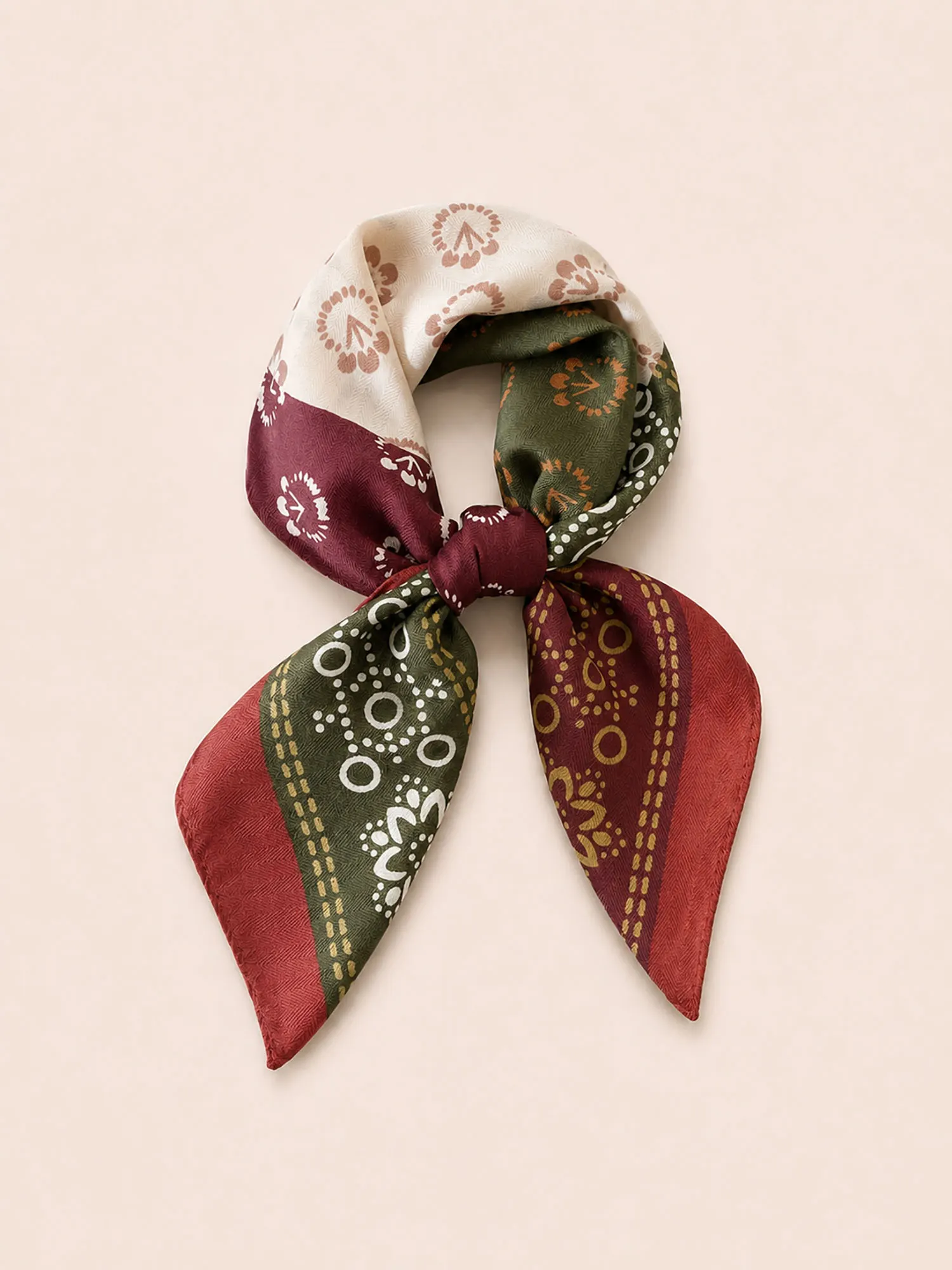 Vintage Color Block Square Scarf for Women, Boho Bandana Neck Wrap Hair Accessory