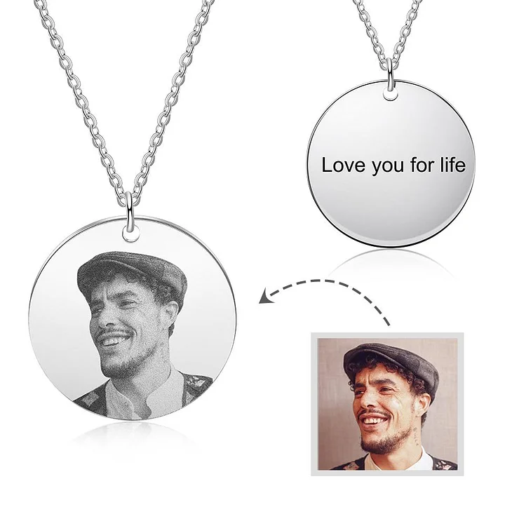 Custom Photo Necklace Round Pendant with Engraving Personalized Gift
