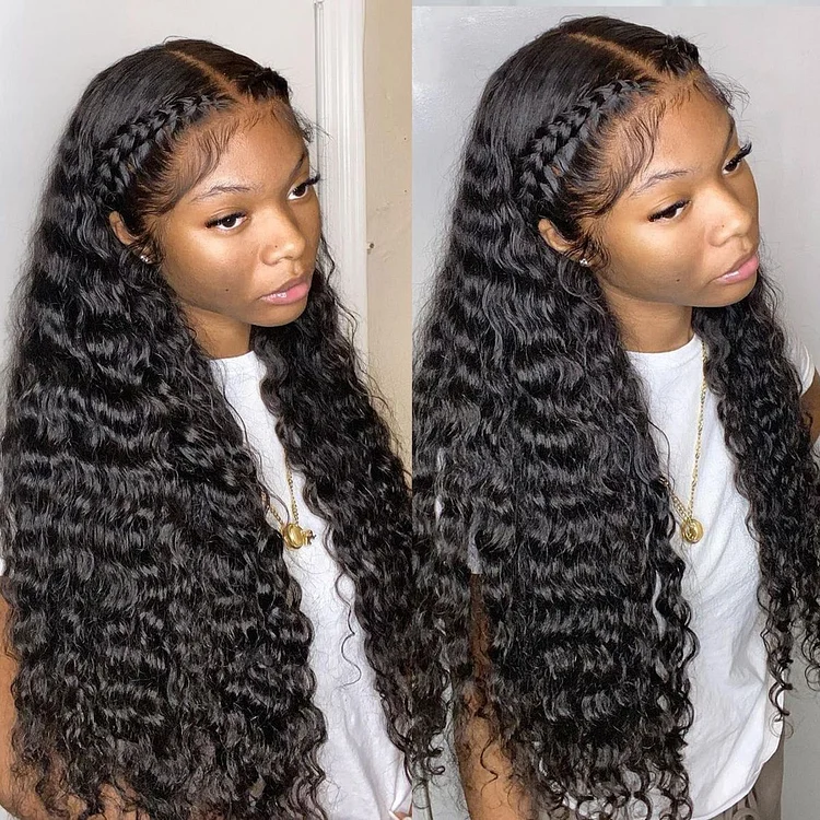 Deep Wave Glueless Pre-Made Fake Scalp 13x4 Lace Front Wig