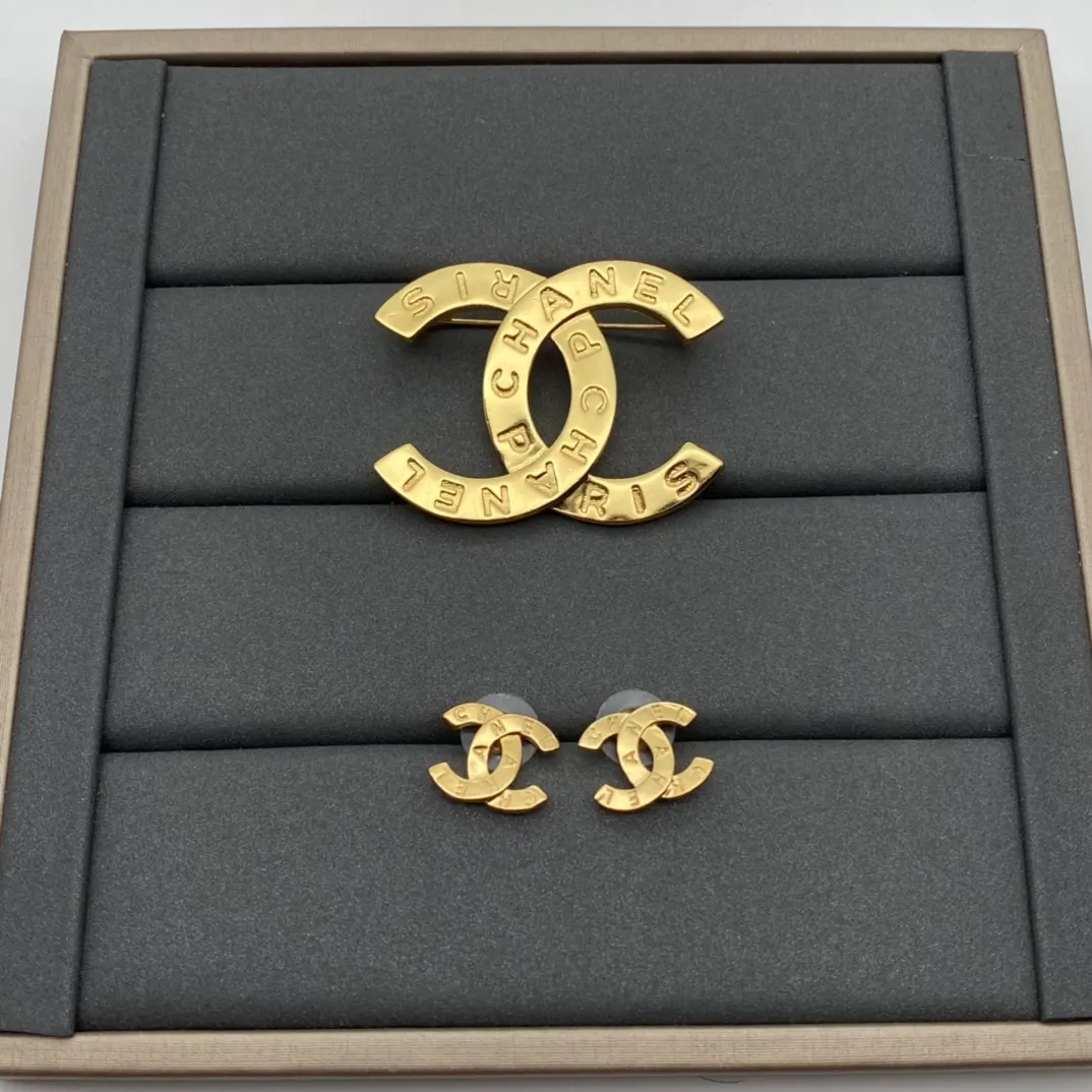 Chanel Debossed Monogram Brooch Earrings
