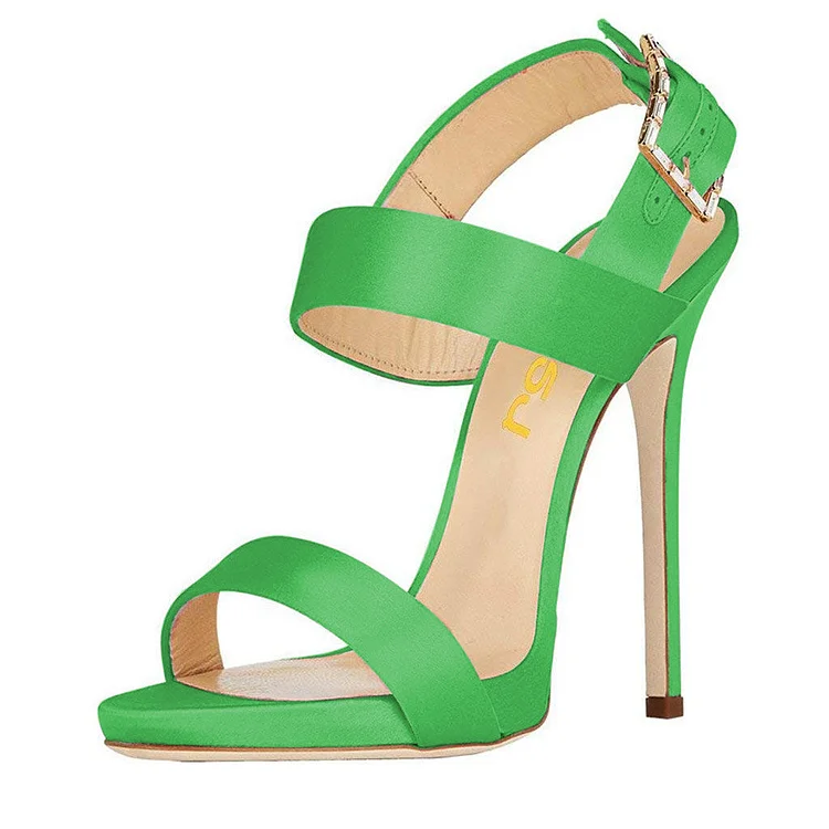 Green Slingback Heels Satin Open Toe Stiletto Heels Sandals |FSJ Shoes