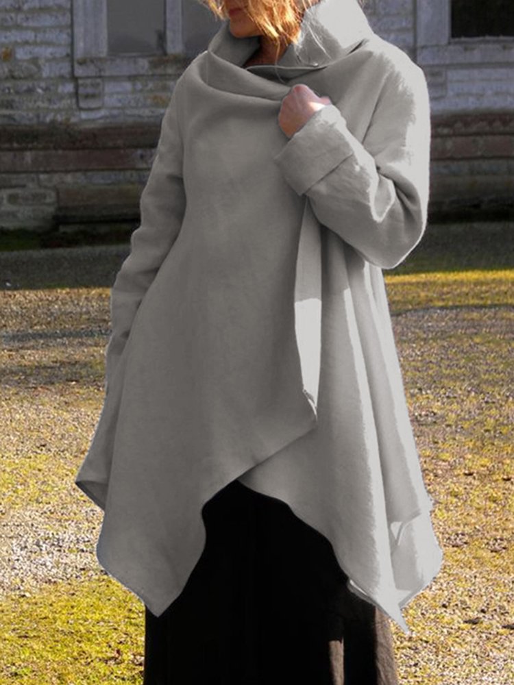 Turtleneck Cross Wrap Irregular Long Sleeve Kimono For Women P1574960