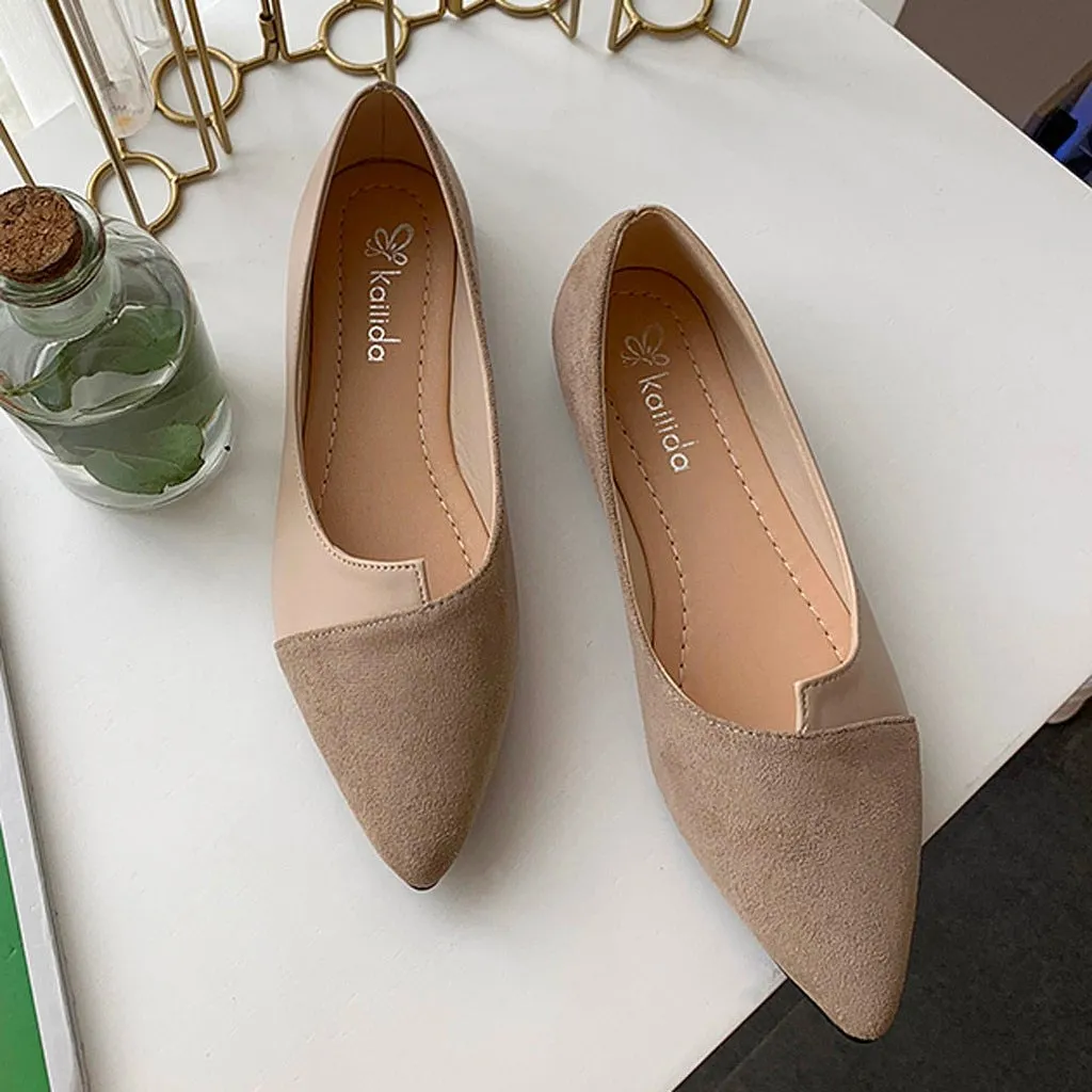 VCSHOES Suede Slip On Loafers Pointed Toe Flats