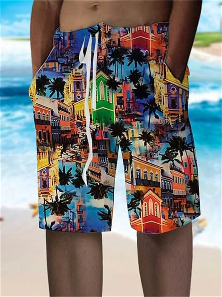 Summer Shorts Beach Shorts Printed Pattern 3D Architecture Men's Shorts-JRSEE