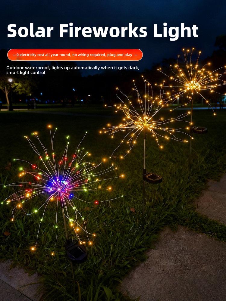 Solar Fireworks Garden Lights Outdoor Waterproof LED Stake Lights for Patio, Yard, and Landscape Decoration