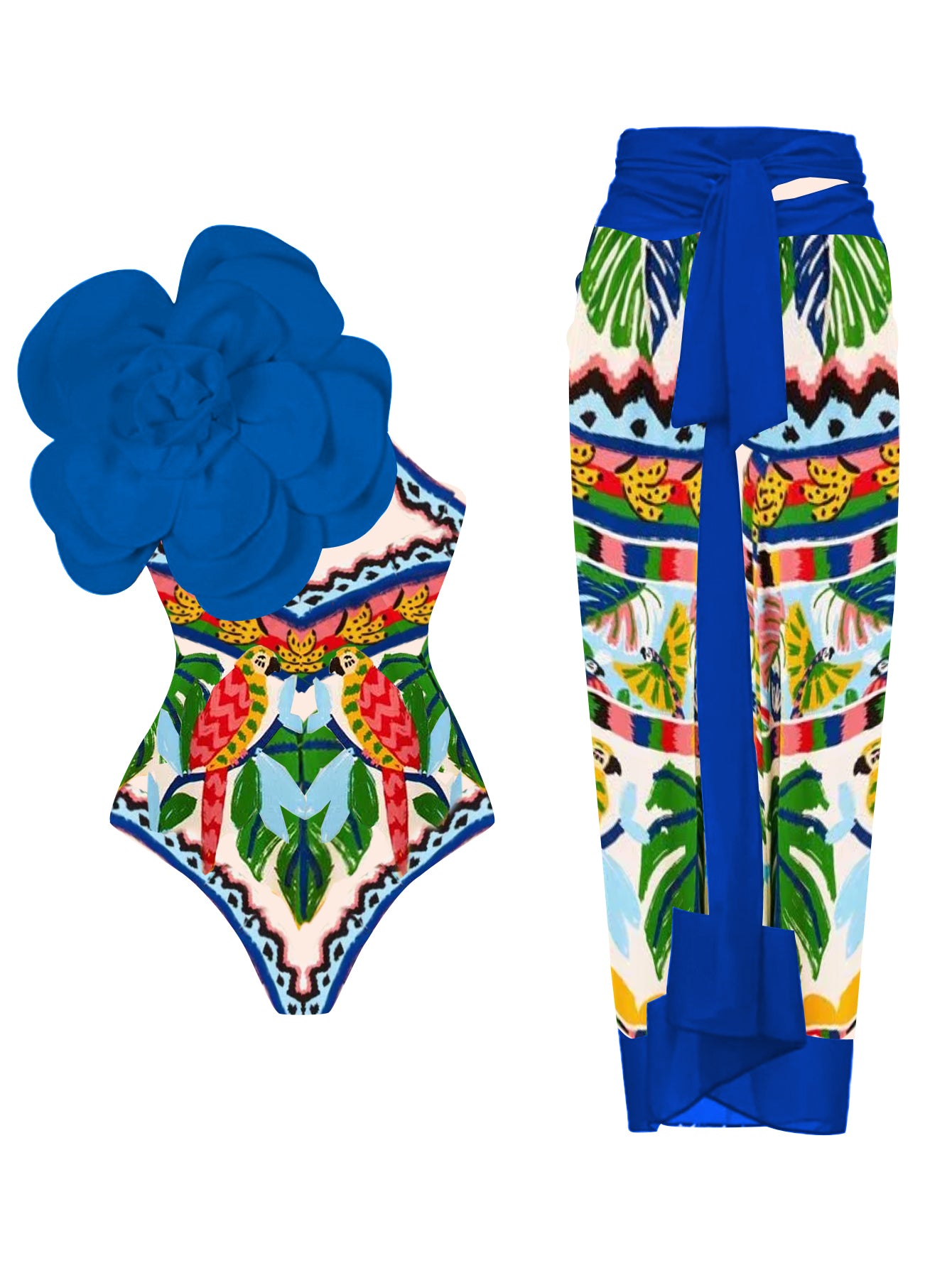 Print 3D Flower One Piece Swimsuit Cover Up
