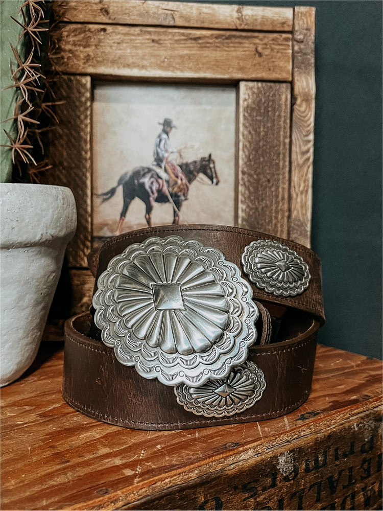 Concho Brown Leather Belt