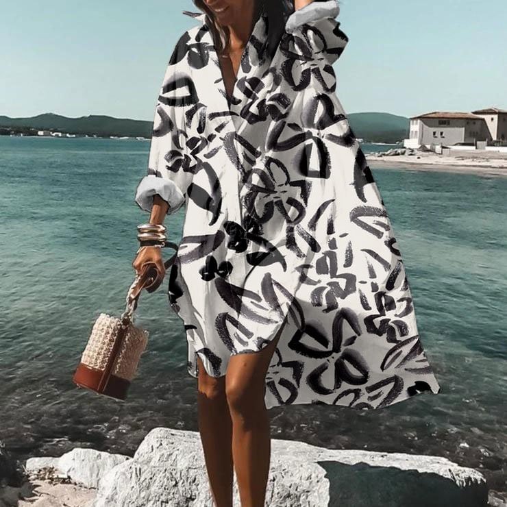 Comstylish Abstract Print Long Sleeve Midi Dress