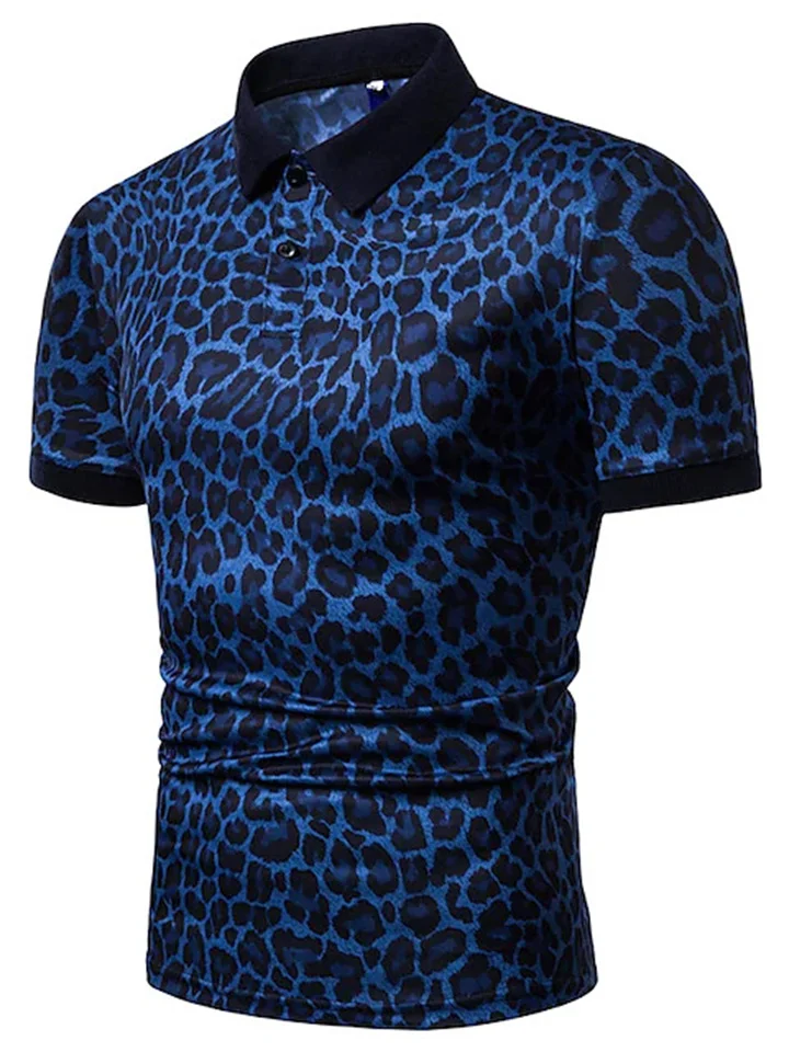 Men's Polo Shirt Leopard Print Lapel Button Yellow White Blue S M L XL 2XL 3XL 4XL 5XL 6XL-JRSEE