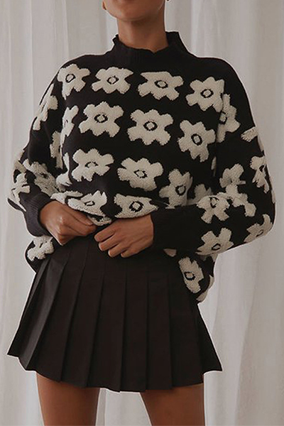 Casual Floral Split Joint Contrast O Neck Tops Sweater - Life is Beautiful for You - SheChoic