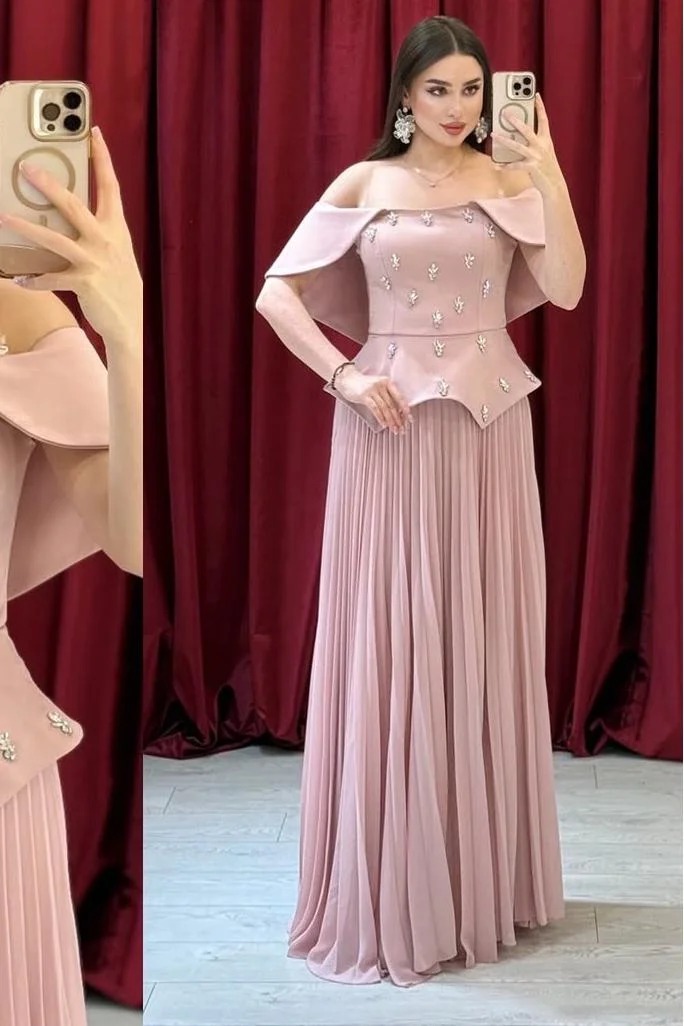 Lussooy Chic Off The Shoulder Sleeveless Prom Dress With Beading