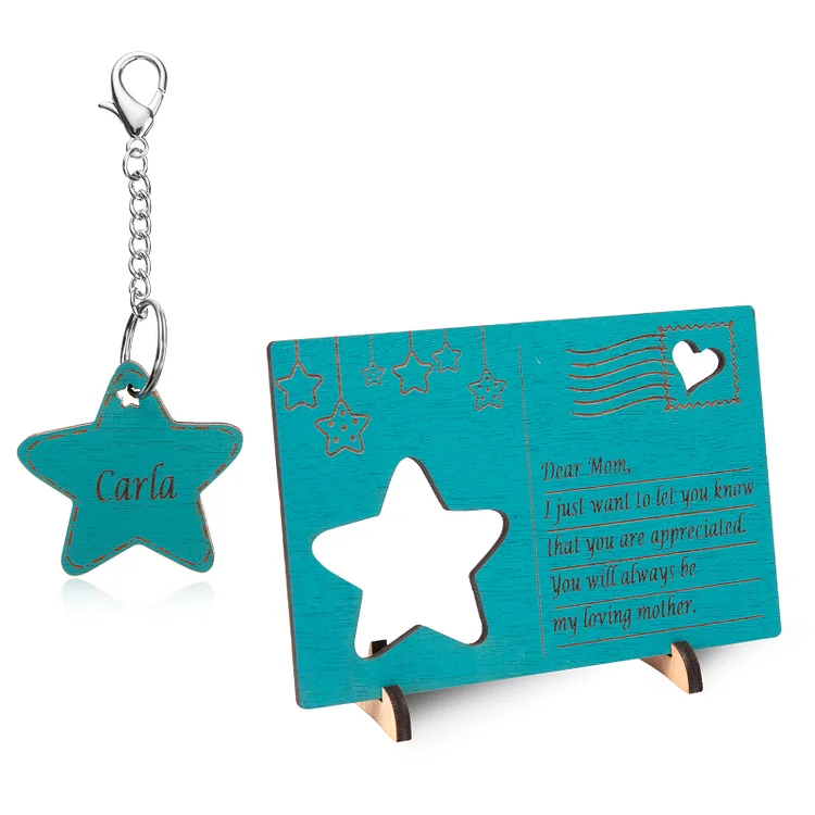 Personalized Wooden Postcard Keychain Set Star Keepsake for Family