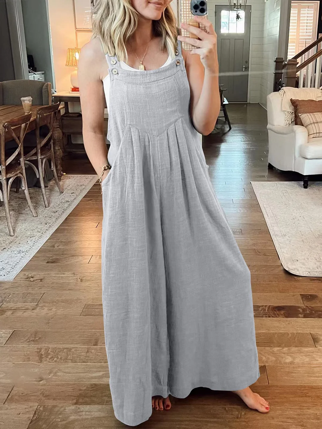 Last Day 70% OFF🔥Women's Sleeveless Wide Leg Jumpsuit with Pockets❤️Buy 2 Free Shipping