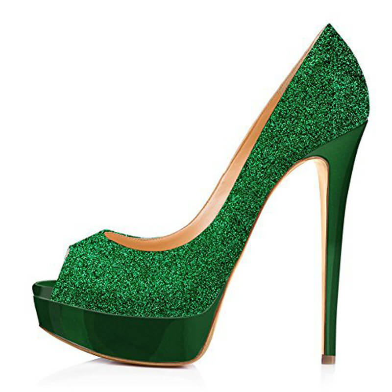 VCSHOES Sequin Peep Toe Platform High Heel Sandals