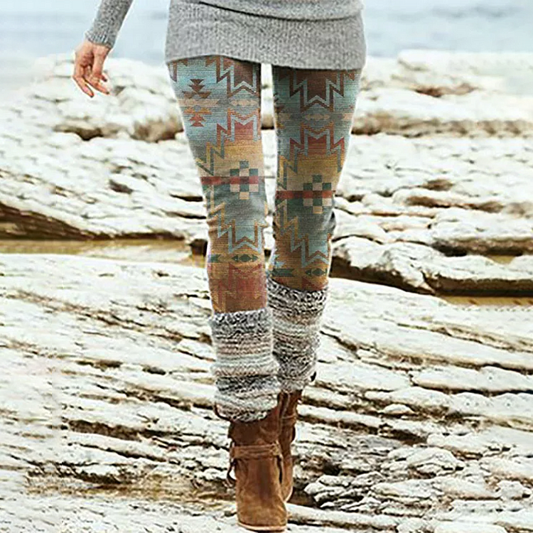 VChics Vintage Western Print Everyday Casual Leggings