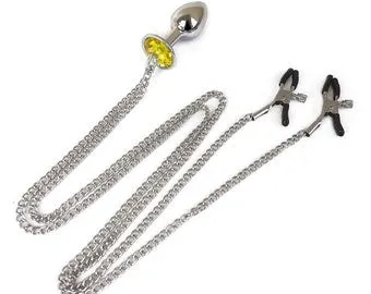 pornhint Pornhint Butt plug with nipple clamps, Metal Butt Plug
